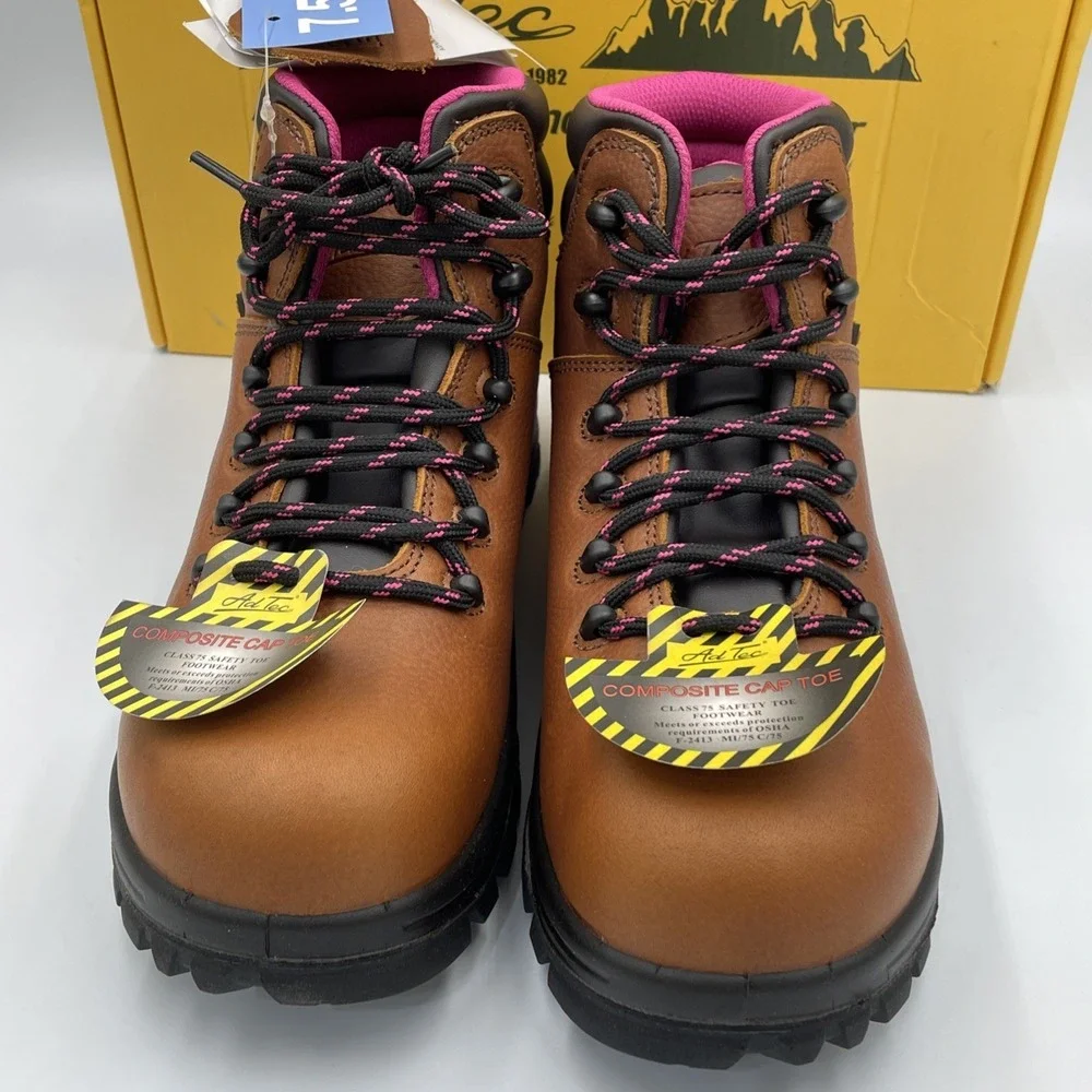 New AdTec Footwear Women's 7.5 Leather Waterproof Composite Toe Work Boot Brown